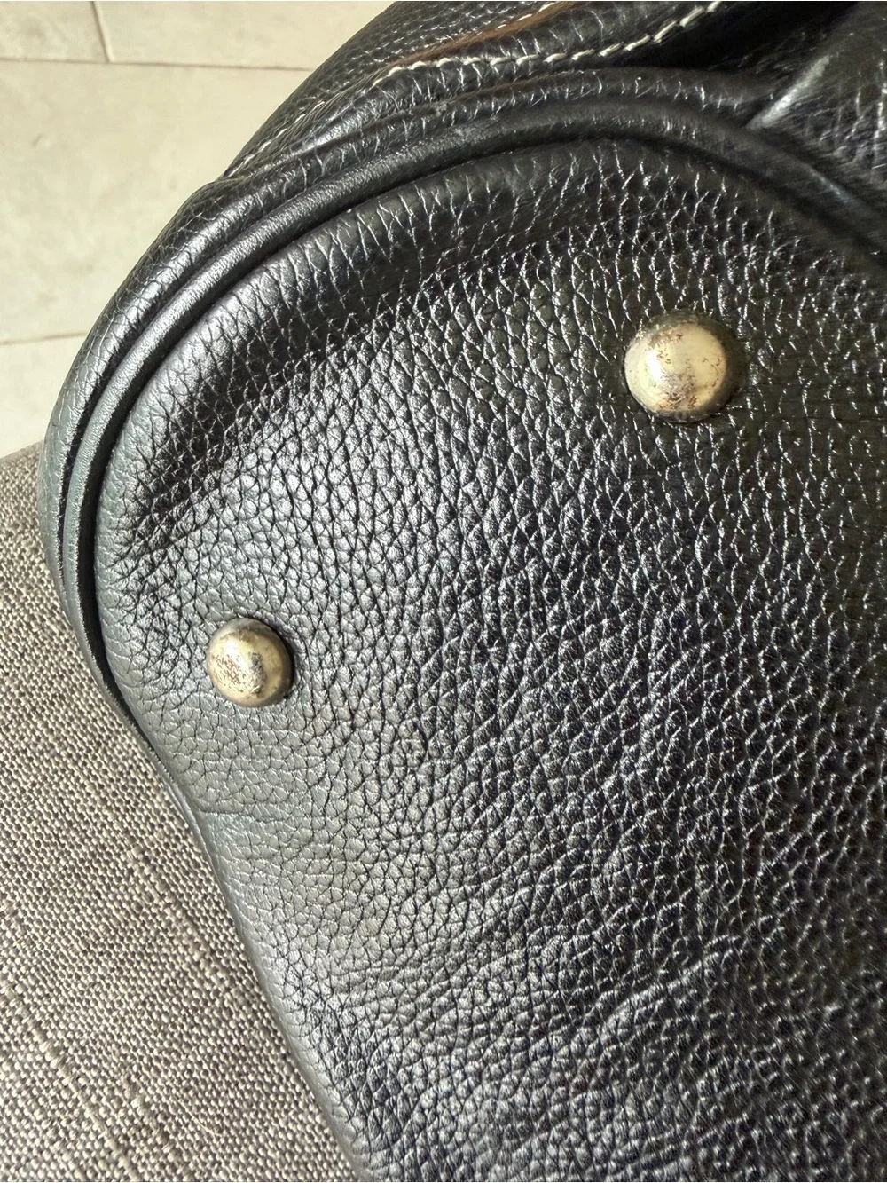 Mcm Black Leather Drawstring Tote Bag -
